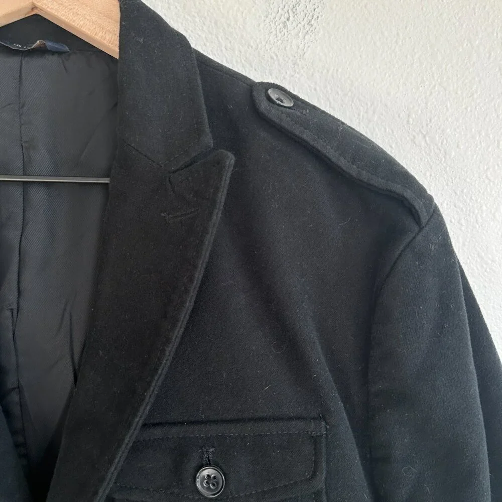 Banana Republic Jacket Black Military Overcoat 3 Button Closure Cotton
